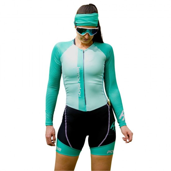 Macaquinho Manga Longa Horse Power Ciclismo Elite- Feminino - F139 Verde Agua